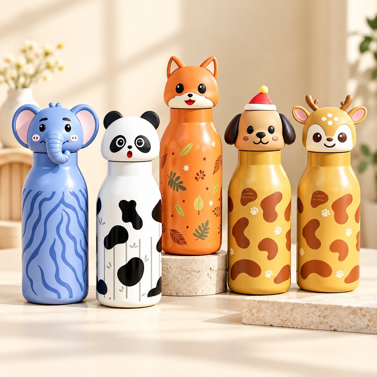 Animal character insulated thermos bottle in assorted random prints