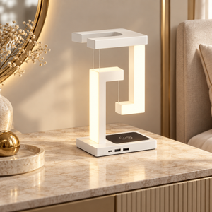 Anti-gravity LED table lamp with 10W wireless charger