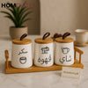 Arabic Ceramic Jar Set – Tea Coffee & Sugar Storage with Wooden Lids – 3 Pcs