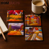 Art Village Landscape Coaster Set – 4-Piece Hand-Painted Scenic Drink Mats