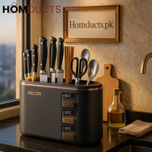 Ascor Luxe 8-in-1 Kitchen Organizer – Knife Utensil & Spice Holder