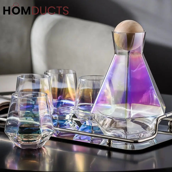 Aurora Iridescent Drinkware Set – 6Pc Luxury Carafe & Glass Set (1 Jug + 5 Glasses)