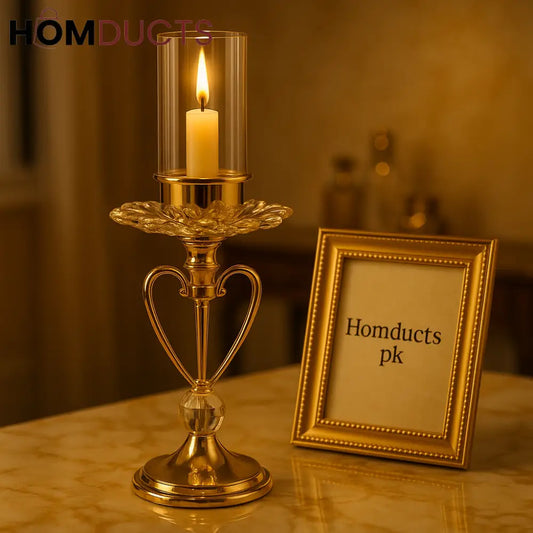 Aurora Luxe Gold Crystal Candle Holder – Elegant Heart Loop Design
