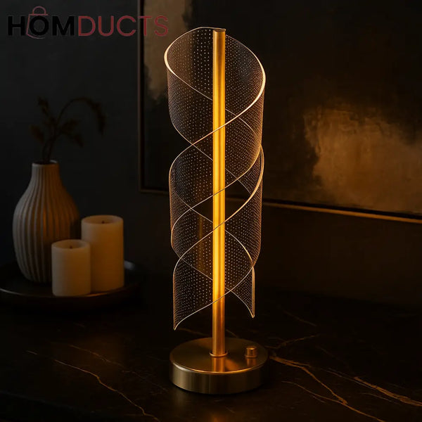 Aurora Spiral LED Table Lamp – Gold Core with Acrylic Helix Design