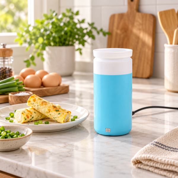 Automatic electric egg roll maker in a modern kitchen