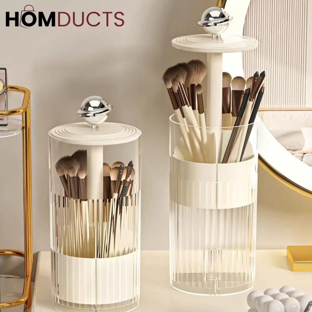 Automatic Pop-Up Makeup Brush Holder – Push-to-Lift Acrylic Storage Organizer with Lid for Vanity & Desk