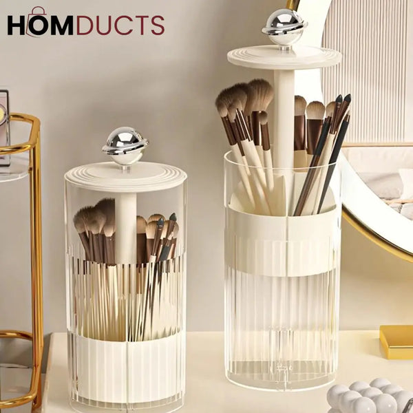 Automatic Pop-Up Makeup Brush Holder – Push-to-Lift Acrylic Storage Organizer with Lid for Vanity & Desk