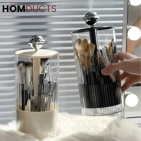 Automatic Pop-Up Makeup Brush Holder – Push-to-Lift Acrylic Storage Organizer with Lid for Vanity & Desk