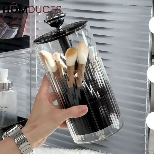 Automatic Pop-Up Makeup Brush Holder – Push-to-Lift Acrylic Storage Organizer with Lid for Vanity & Desk