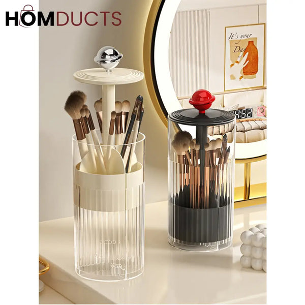 Automatic Pop-Up Makeup Brush Holder – Push-to-Lift Acrylic Storage Organizer with Lid for Vanity & Desk