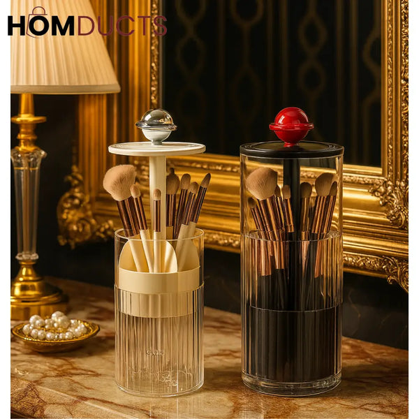 Automatic Pop-Up Makeup Brush Holder – Push-to-Lift Acrylic Storage Organizer with Lid for Vanity & Desk