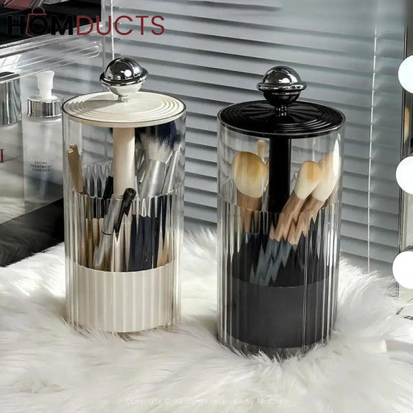 Automatic Pop-Up Makeup Brush Holder – Push-to-Lift Acrylic Storage Organizer with Lid for Vanity & Desk