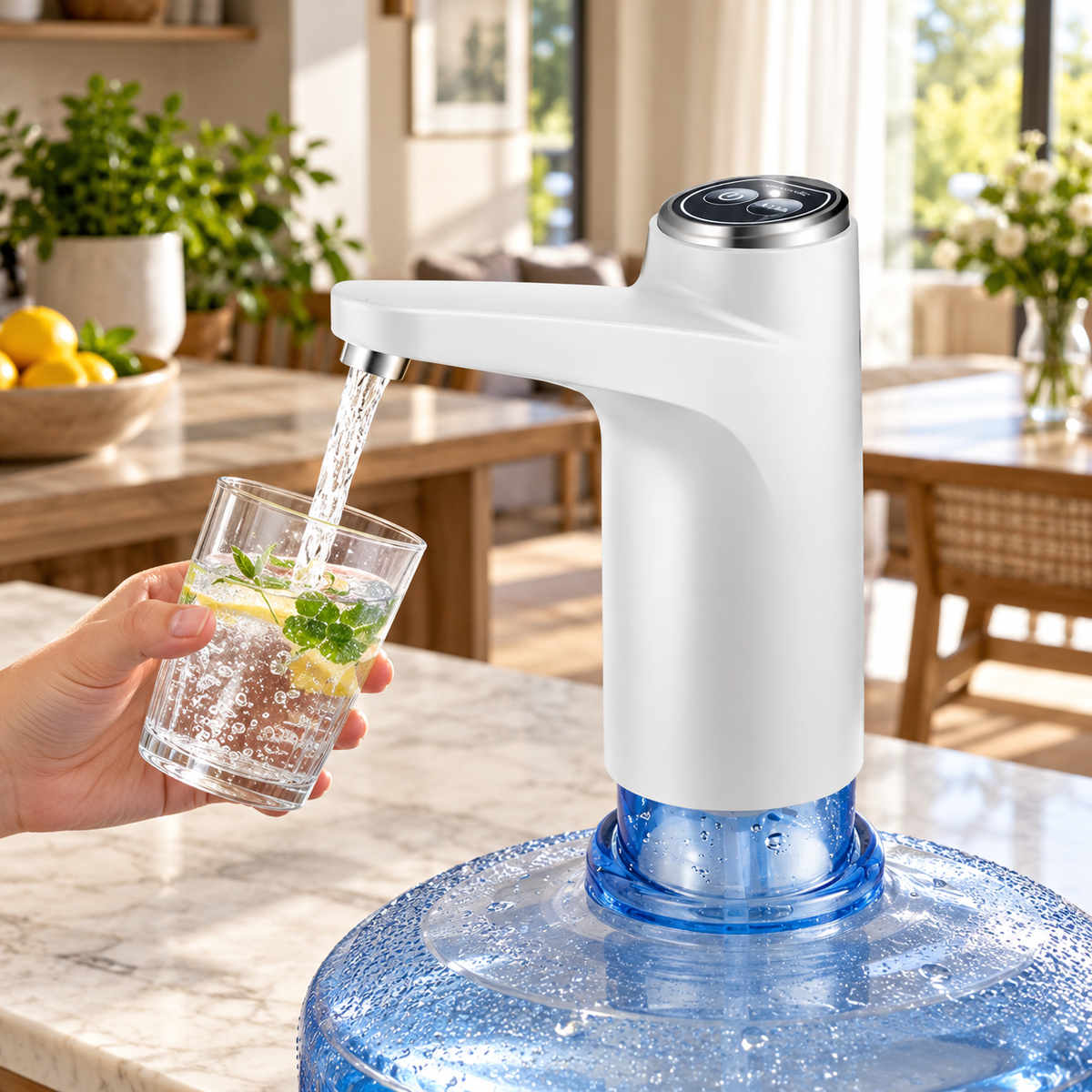White automatic bottled water pump dispenser