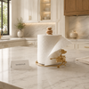 Luxury Gold Floral Paper Towel Holder with Wooden Knob – Decorative Kitchen Tissue Roll Stand