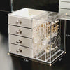 Acrylic Jewelry Organizer Box with Drawers and Earring Holder – Clear Storage Case for Rings, Watches & Accessories