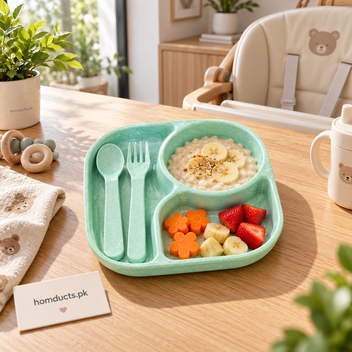 Four-piece baby feeding plate bowl spoon and fork set