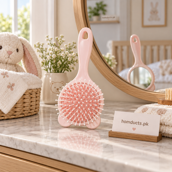 Round double-sided baby hair brush with back mirror