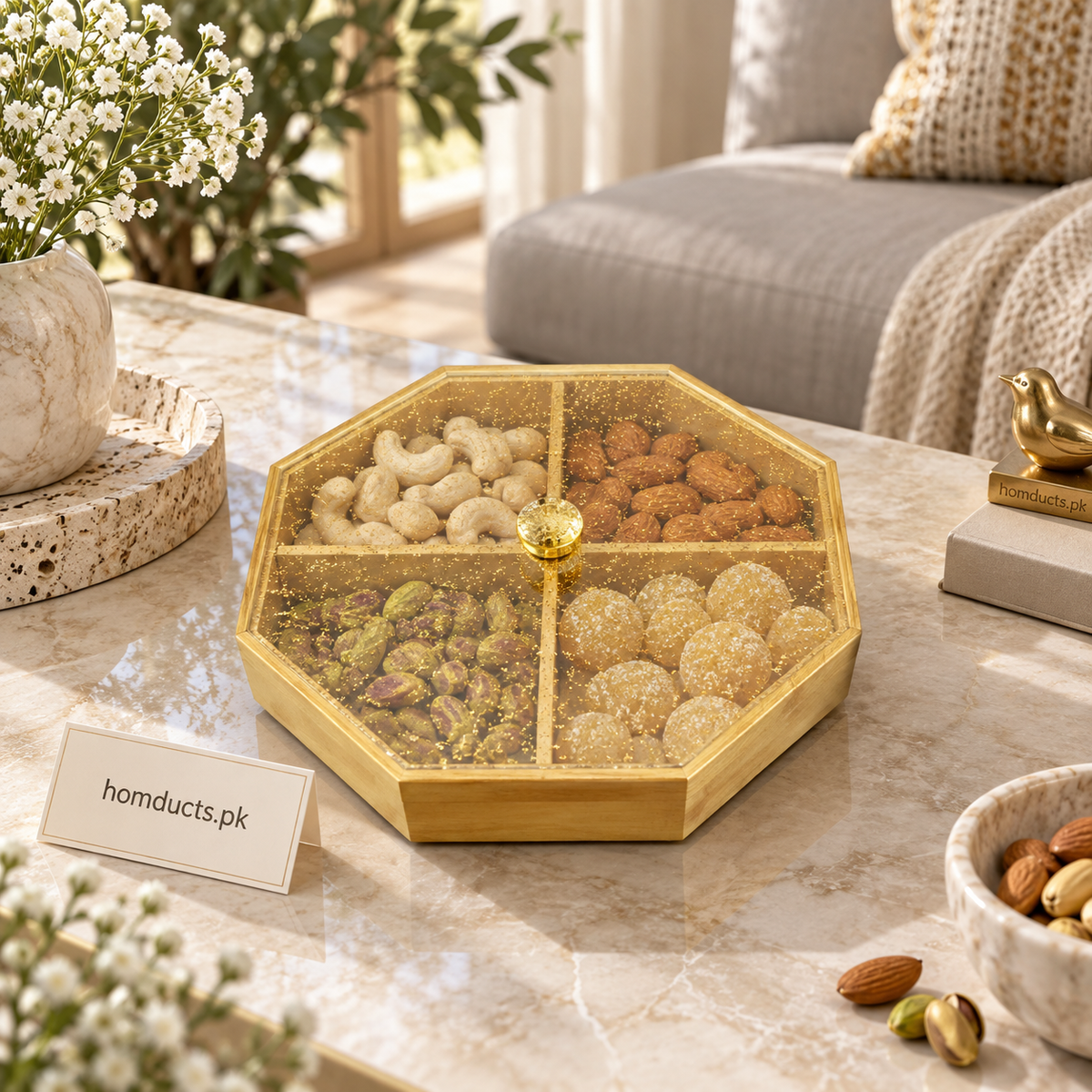 Golden octagonal four-section candy box