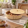 Large round bamboo serving bowl with lid