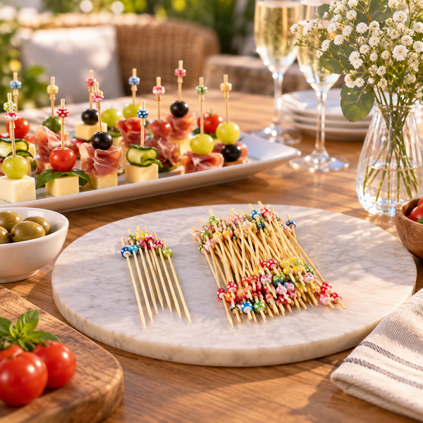 Colorful decorative bamboo appetizer skewer set