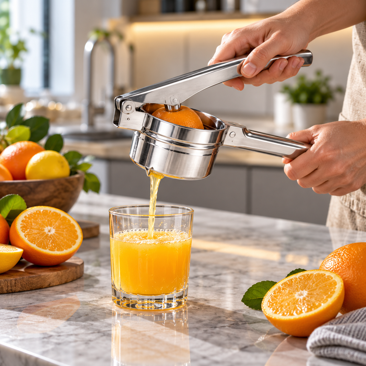 Stainless steel manual citrus juice extractor