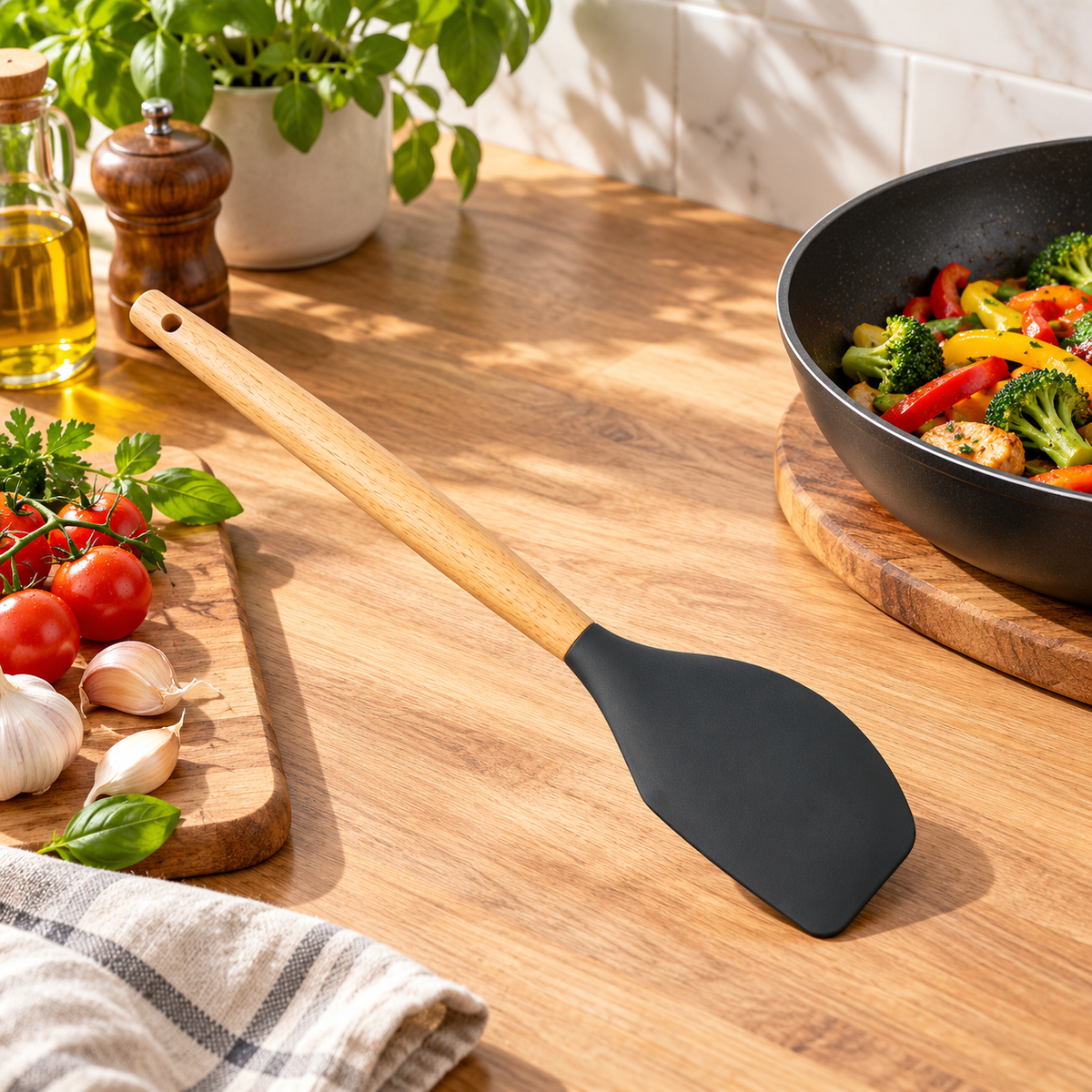 32cm Silicone Cooking Spatula with Wooden Handle