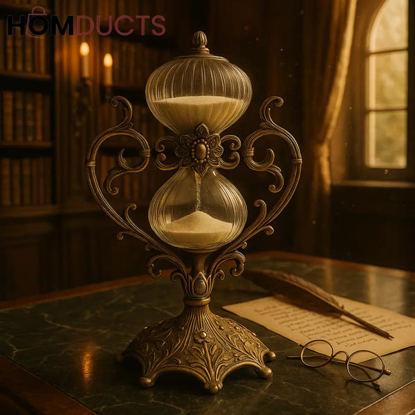 Baroque Heritage Hourglass – Antique Brass & Glass Timepiece