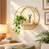 Gold Round Metal Wall Shelf with Wooden Ledge – 30cm lifestyle