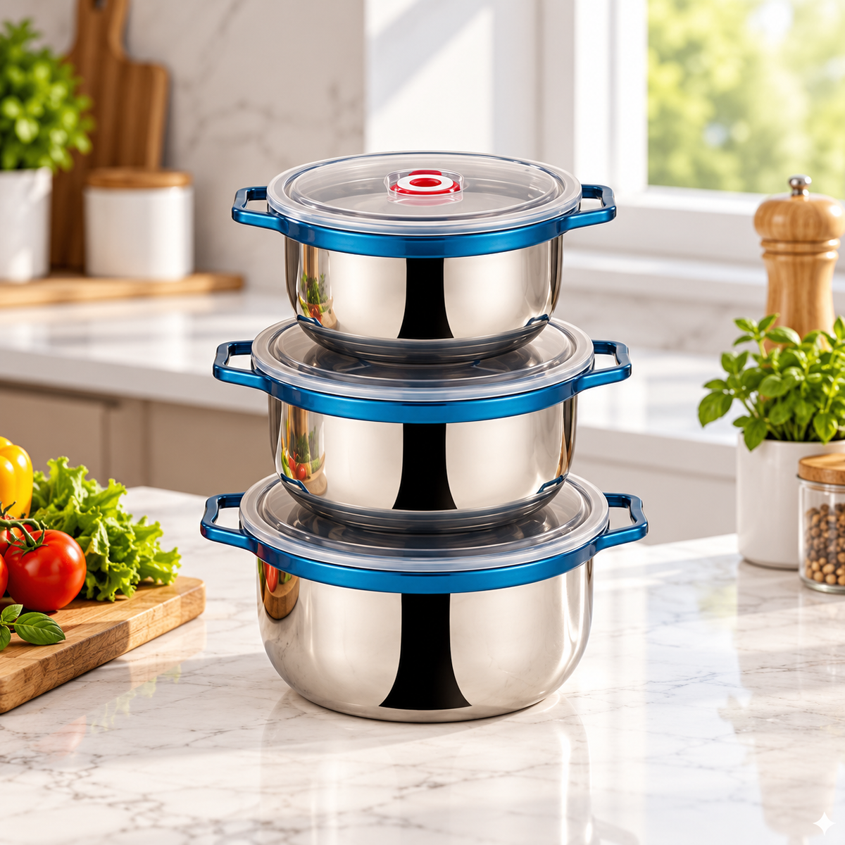 3-Piece Stainless Steel Airtight Food Container Set – 900ml, 1200ml & 1800ml lifestyle