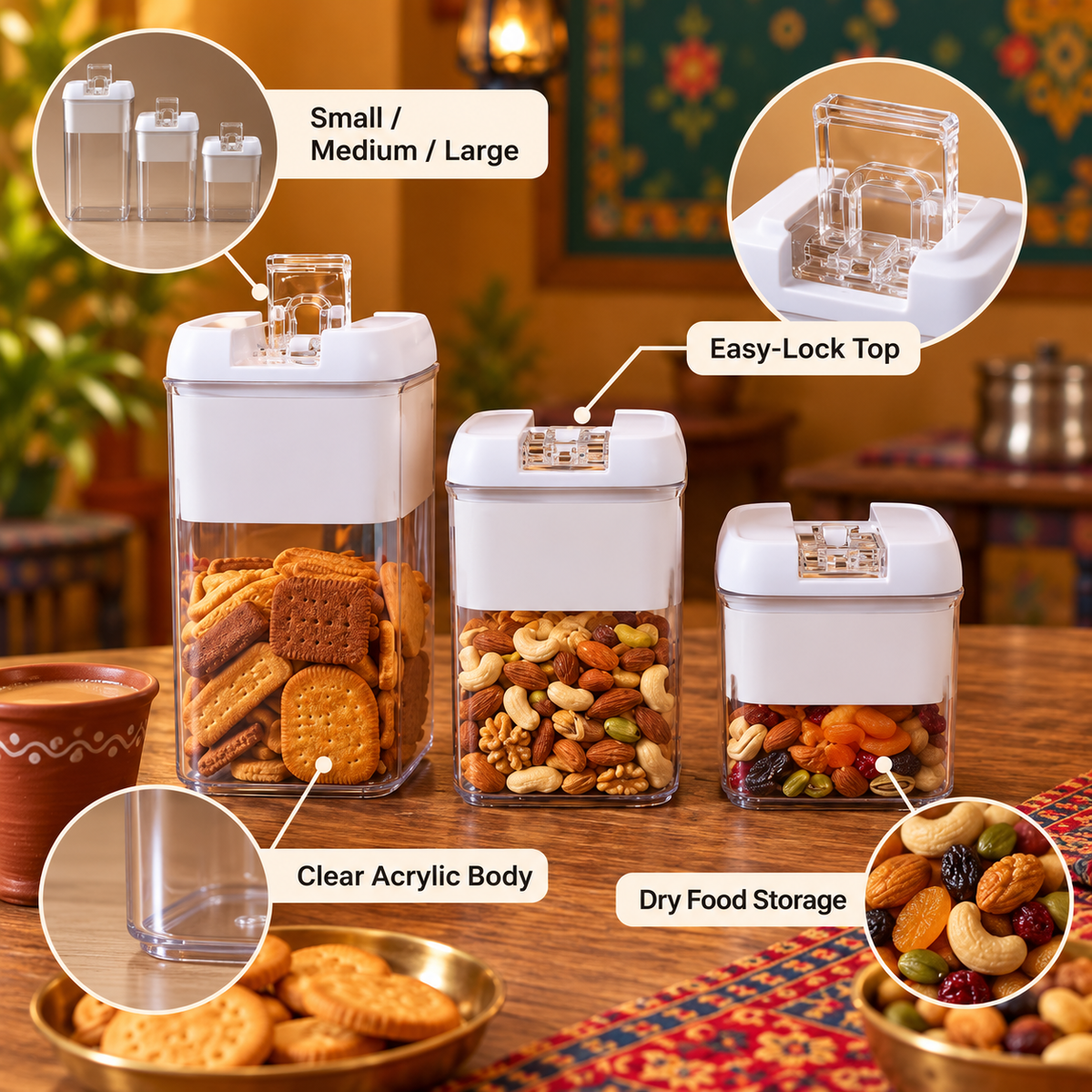 Clear Acrylic Easy-Lock Dry Food Storage Jar features