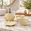 Beige Seashell four-piece fibre bathroom accessory set – bathroom vanity setting