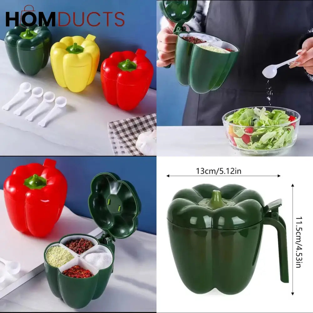 Bell Pepper Shaped Storage Containers with Measuring Spoons – Colorful Kitchen Spice & Snack Jars Set