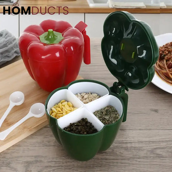 Bell Pepper Shaped Storage Containers with Measuring Spoons – Colorful Kitchen Spice & Snack Jars Set