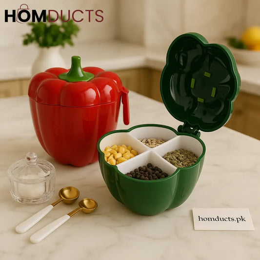 Bell Pepper Shaped Storage Containers with Measuring Spoons – Colorful Kitchen Spice & Snack Jars Set