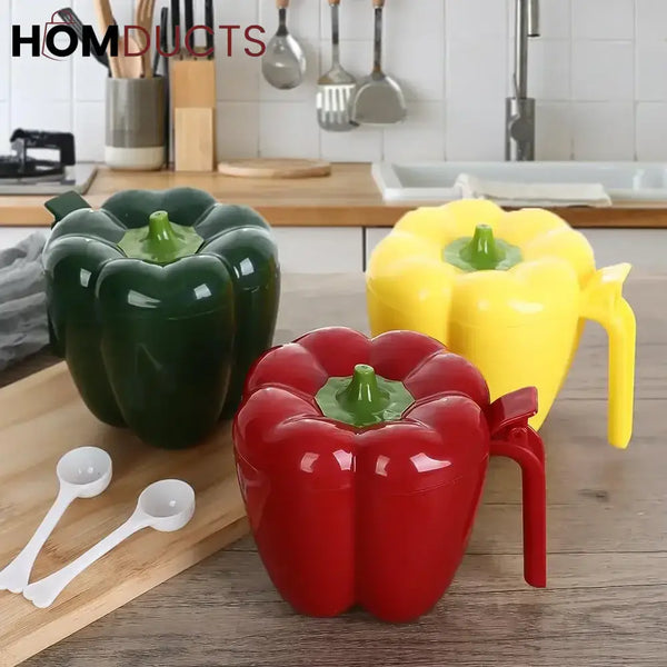 Bell Pepper Shaped Storage Containers with Measuring Spoons – Colorful Kitchen Spice & Snack Jars Set