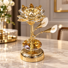 Gold crystal lotus candle holder with bird accents