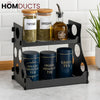 Black 2-Tier Metal Kitchen Organizer Rack – Spice & Storage Shelf with Side Cutouts