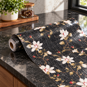 Black floral self adhesive printed sheet