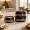 Black and gold three-piece insulated hot pot set