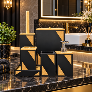 Luxury Black & Gold 6-Piece Bathroom Accessory Set
