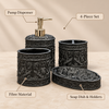 Black Ornate four-piece fibre bathroom accessory set – features and included pieces