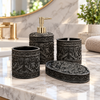 Black Ornate four-piece fibre bathroom accessory set – bathroom vanity setting