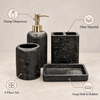 Black Pitted Texture four-piece fibre bathroom accessory set – features and included pieces