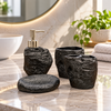 Black Rock Texture four-piece fibre bathroom accessory set – bathroom vanity setting