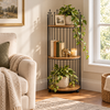 Black 3-tier round accent display stand with wood shelves