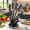 Black Silver-Line Rotating Kitchen Knife Set with Accessories styled in a premium kitchen setting