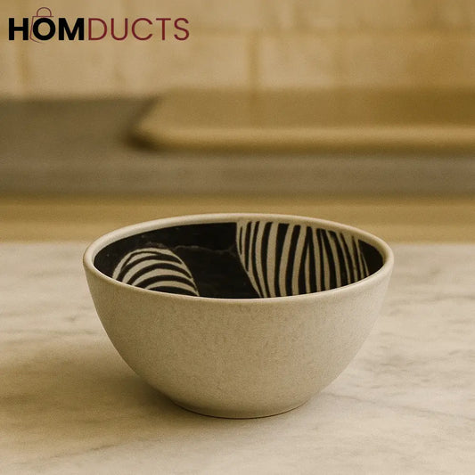 Black & White Zebra Pattern Ceramic Bowl – Modern 4.75” Design