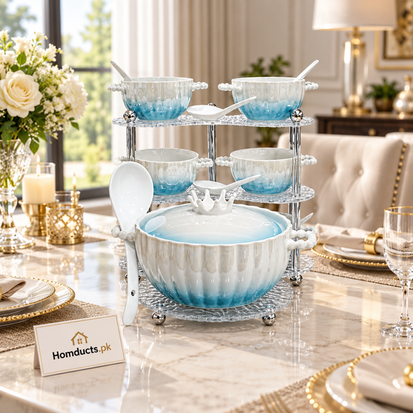 Blue Ombre Soup Set with Stand – 16 Pieces