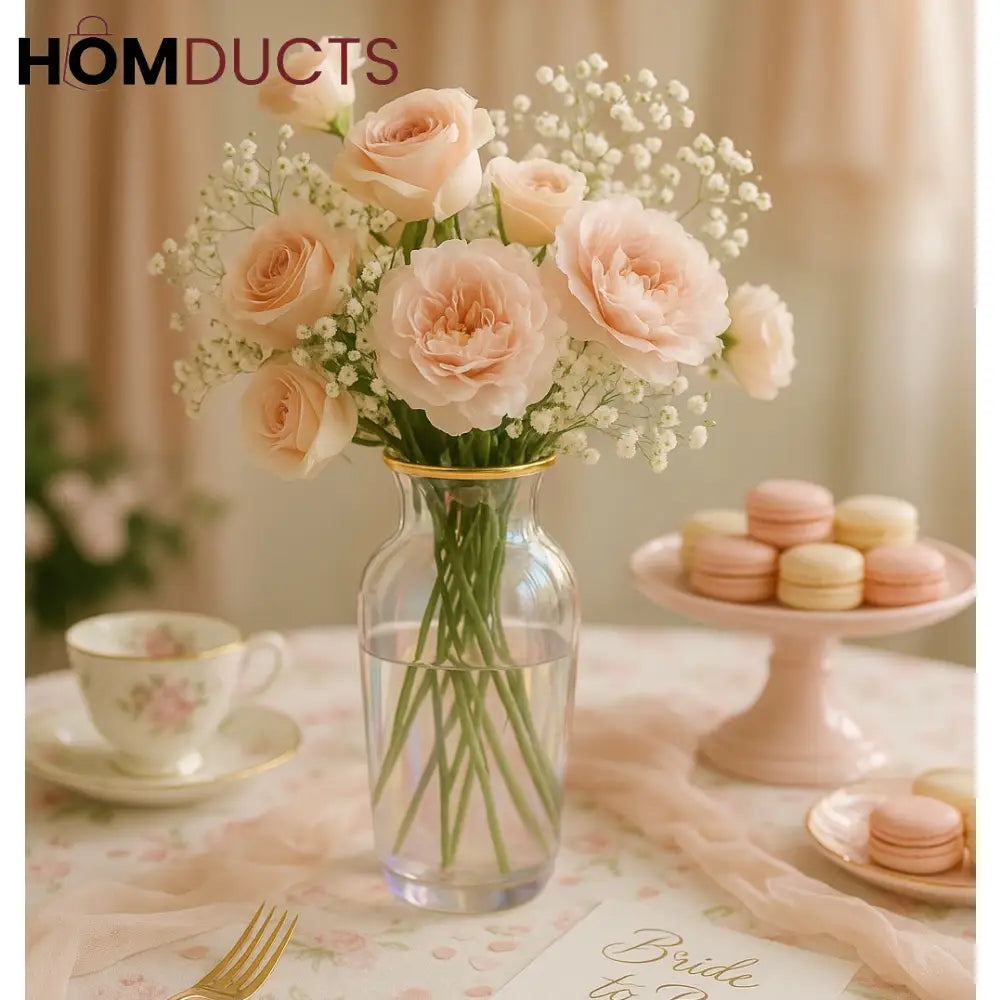 Blush Bloom Iridescent Glass Vase – Bridal Table Centerpiece