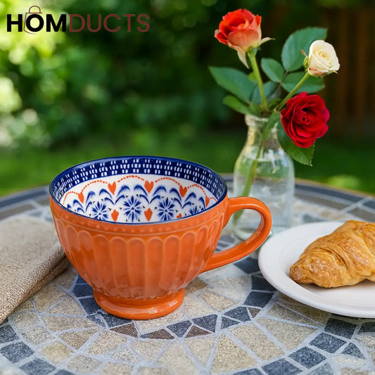 Boho Bloom Ceramic Mug – Orange Floral Interior
